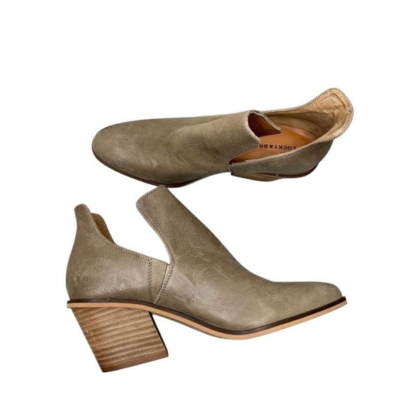 Lucky Brand Boots Size‎ 8.5 Tan Leather Block Heel Pull On Style Ankle Booties - Picture 4 of 12